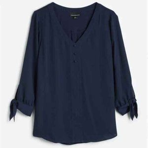 Stitch Fix: FORTUNE + IVY Collyn Mixed Material Blouse  XL | Navy